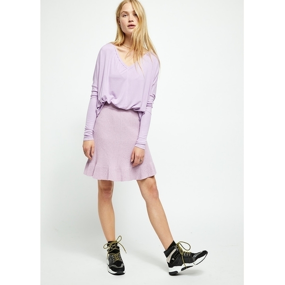 Free People Solid Gold Ribbed Mini Skirt Orchid Lilac - Picture 2 of 9